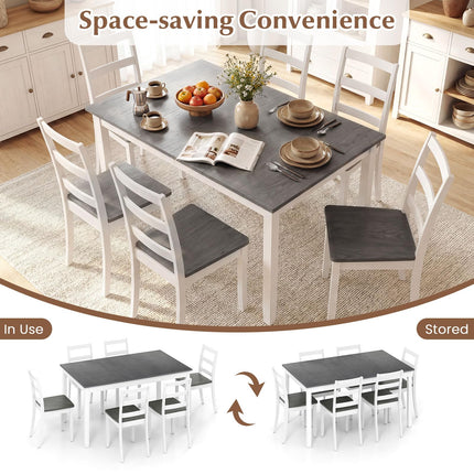 Dreamade 7-Piece Dining Table Set | Rectangular 60-inches Kitchen Table and 6 Dining Chairs with Rubber Wood Legs