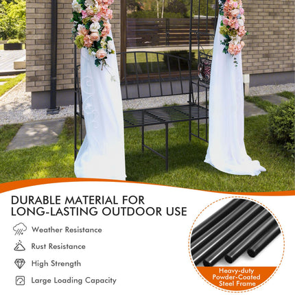 Dreamade 81in Metal Garden Arch with Bench, Outdoor Garden Arbor Archway Trellis for Climbing Plants Vines
