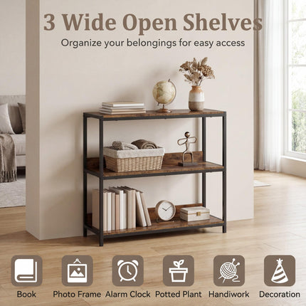 Dreamade Industrial 3-Tier Small Bookshelf with Wooden Shelves and Metal Frame