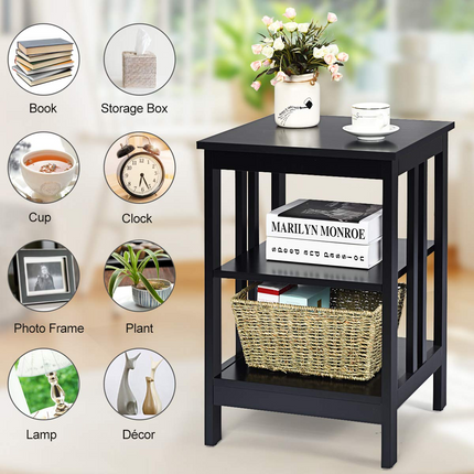 Dreamade Nightstand 3-Tier Sofa Side Table W/Reinforced Bars and Stable Structure