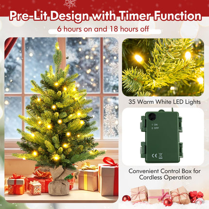 Dreamade 2ft Pre-Lit Tabletop Christmas Tree, Small Artificial Spruce Tree w/ 35 LED Lights