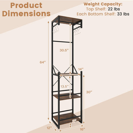 Dreamade Freestanding Coat Rack with 4 Storage Shelves and 6 Hooks