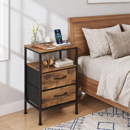 Dreamade 24.5" Nightstand with Charging Station & 2 Fabric Drawer (1/2)