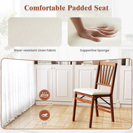 Dreamade Folding Dining Chairs Set of 2/4, Modern Kitchen Chairs w/Padded Seat & Slatted Backrest, Rubber Wood Frame