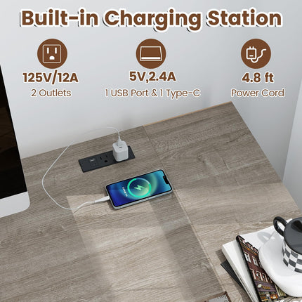 Dreamade 48" L Shaped Desk with Charging Station & 2 Fabric Drawers
