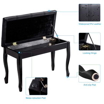 Dreamade Piano Bench PU Leather W/Padded Cushion and Music Storage