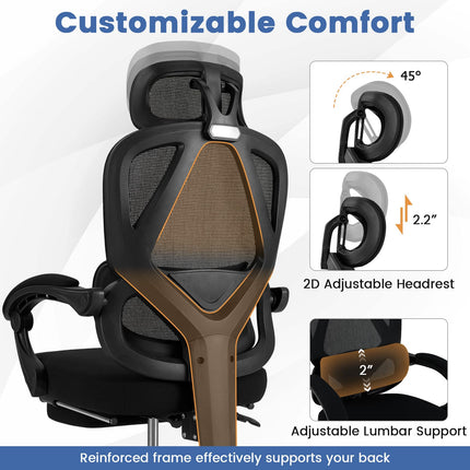 Dreamade Mesh Office Chair with Retractable Footrest 135° Tilting Backrest