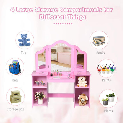 DREAMADE 2-in-1 Kids Make Up Vanity Desk, Pretend Play Kids Vanity w/Detachable Top
