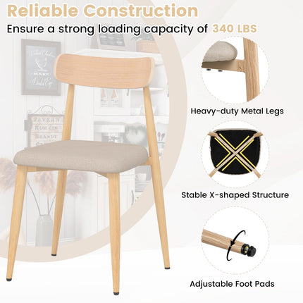 Dreamade Linen Fabric Upholstered Modern Dining Chair Set of 2/4 with Padded Seat and Curved Back