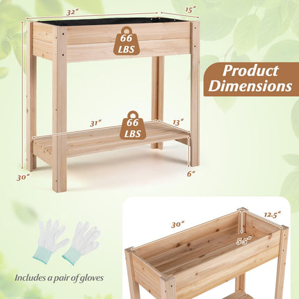 Dreamade Wood Raised Garden Bed w/Lower Shelf