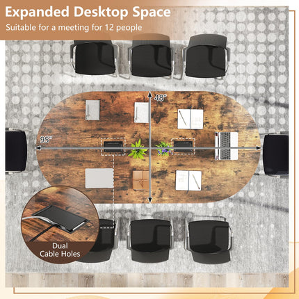 Dreamade Large Oval Meeting Table for 10 to 12 People with Dual Cable Holes and Metal Legs