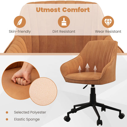 Dreamade Leather Office Chair Brown, Mid Century Desk Chair with Wheels and Ergonomic Armrests