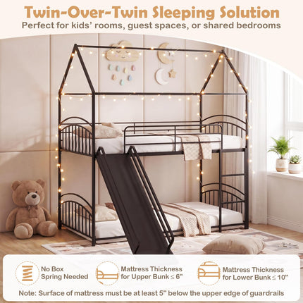 Dreamade Twin Over Twin Bunk Bed with Slide & Ladder for Boys Girls