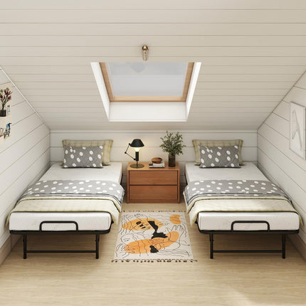 Dreamade Twin Folding Bed Frame with 5 Inch Mattress, Portable Rollaway Guest Bed, 75" x 38"