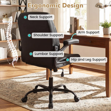 Dreamade Leather Office Chair | Ergonomic Computer Desk Chair with Flip-up Arms