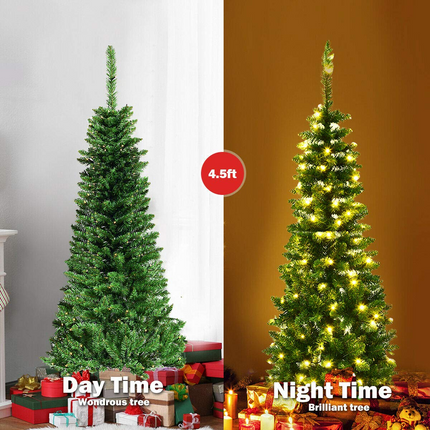 Dreamade Prelit Pencil Christmas Tree, 4.5FT Premium Hinged Fir Tree - DreamadeUS