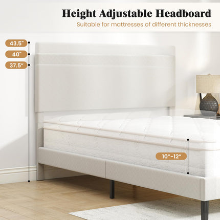 Dreamade Bed Frame | Velvet Upholstered Platform Bed w/Height Adjustable Chevron Headboard