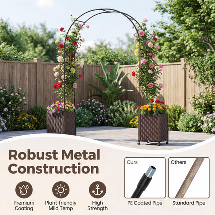 Dreamade Metal Garden Arch Trellis Arbor with 2 Self-Watering Planter Boxes