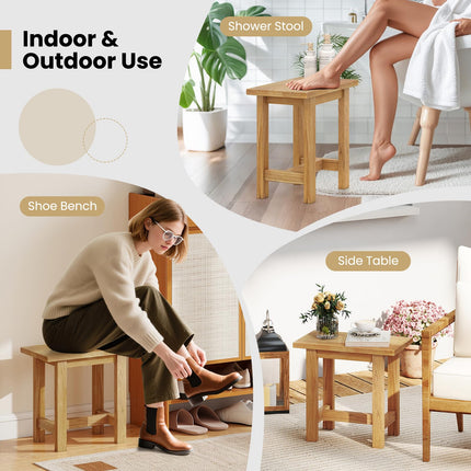 Dreamade Teak Shower Bench Stool with Waterproof Spa Bath Seat for Seniors 20''L x 11''W x 18.5''H