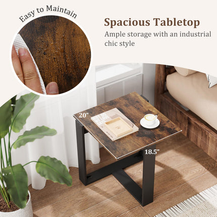 Dreamade Rustic Brown Square Industrial Side Table w/T-Shape Metal Frame
