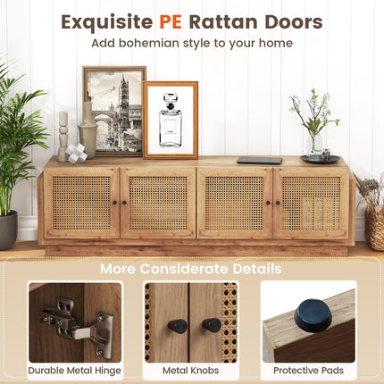 Dreamade 4-Door PE Ratta TV Stand for TVs up to 75" with 2 Cabinets