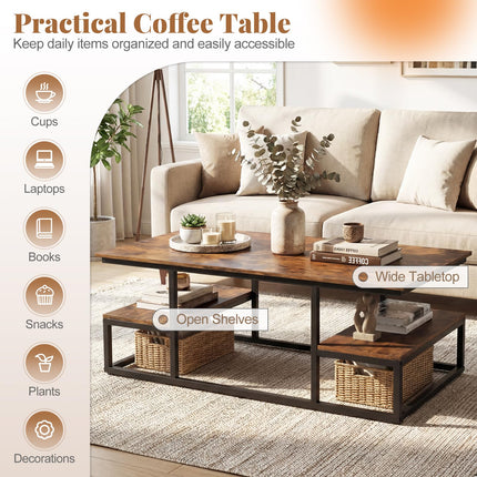 Dreamade 43" Rectangular Modern Coffee Table with Storage & Open Shelves