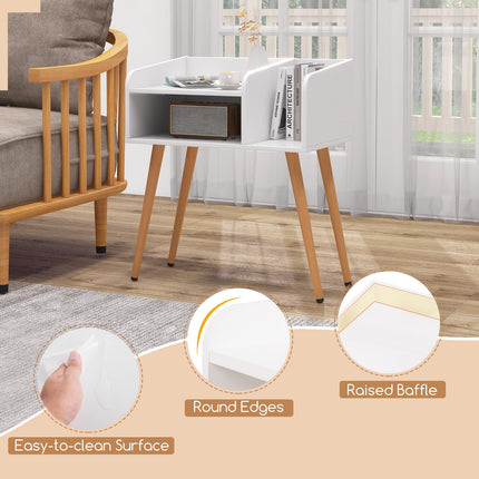 Dreamade End Table with Open Storage Shelves, Mid Century Modern Side Table with Metal Legs