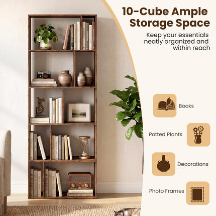 Dreamade 6-Tier Bookshelf | 10-Cube Industrial Bookcase w/Open Back (1/2)
