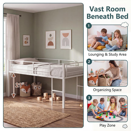 Dreamade Twin Low Loft Bed | Metal Bed Frame with 21.5" H Under-Bed Space