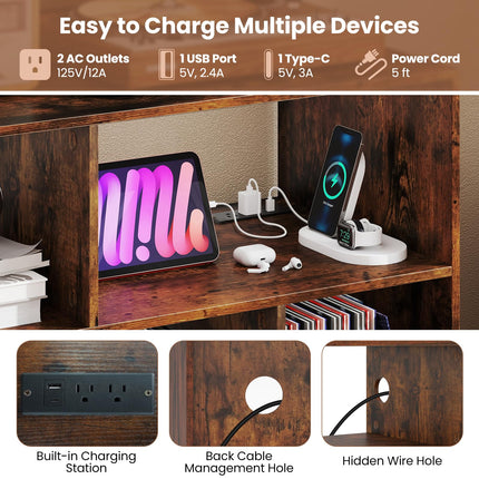 Dreamade Large Record Player Stand with Charging Station