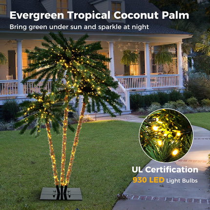 Dreamade Pre-Lit Artificial Christmas Tree, 4/5/6 FT Triple Coconut Plam Trees with Metal Base