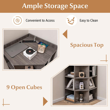 Dreamade 3-Tier Corner Cabinet with Charging Station, Corner Shelf with 9 Cubbies, 2 USB Ports & 4 Outlets