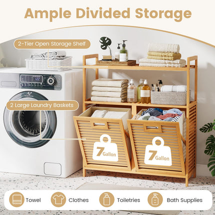 Dreamade Double Tilt Out Laundry Hamper w/2-Tier Storage Shelf