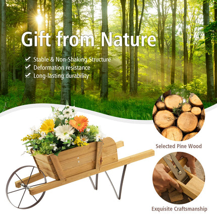 Dreamade Wooden Wagon Planter, Small Wheelbarrow Wagon Flower, Indoor & Outdoor Raised Bed