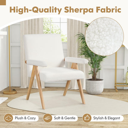 Dreamade Mid-Century Modern Accent Chair, Sherpa Fabric Reading Chair with Padded Armrests
