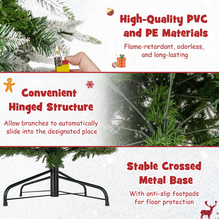 Dreamade 9 FT Pre-Lit Pencil Christmas Tree, Artificial Snow Flocked Hinged Fake Slim Xmas Tree with 470 Warm-White LED Lights
