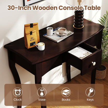 Dreamade Console Table with Drawer and Solid Wood Frame