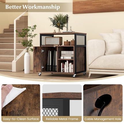 Dreamade File Cabinet, Lateral Filing Cabinet with Lock, Wheels, Charging Station, Cable Hole, Lockable Side Cabinet