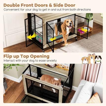 Dreamade 38" Dog Crate Furniture with Storage Shelves
