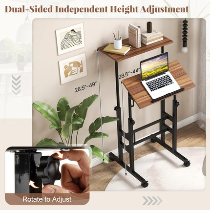 Dreamade Mobile Stand up Desk, Height Adjustable, 24"D x 22"W x 49"H