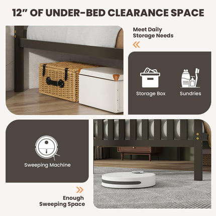 Dreamade Queen/Full/Twin Size Wood Bed Frames with Headboard, Mid Century Platform Bed with Wooden Slats Support