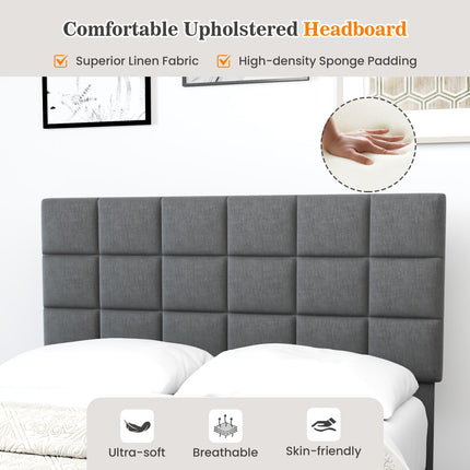 Dreamade Full Size Platform Bed, Linen Fabric Upholstered Bed Frame with Adjustable Headboard & Wooden Slat Support