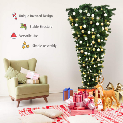 Dreamade 7FT Upside Down Tree, Artificial Christmas Tree with Metal Stand - DreamadeUS