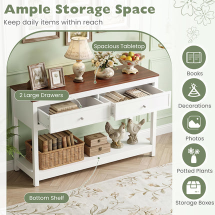 Dreamade 47" Farmhouse Console Table with 2 Drawers Storage