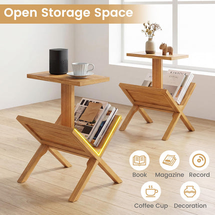 Dreamade Side Table Teak Wood Set of 1/2 2-Tier Sofa Couch End Table