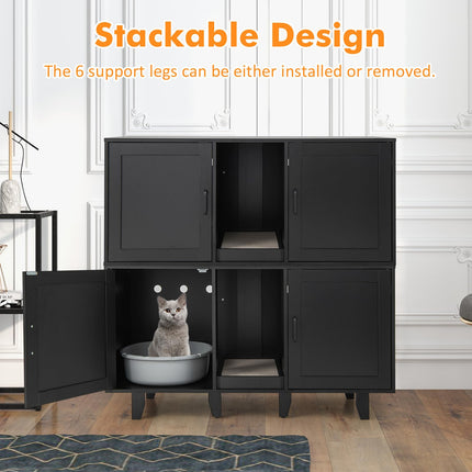 Dreamade Cat Litter Box Enclosure - Cat Washroom Hidden Furniture with 2 Storage Cabinets