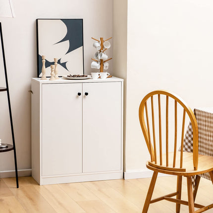 Dreamade 2 Door Storage Base Cabinet - Freestanding Floor Cabinet with 3-Tier Shelf, White