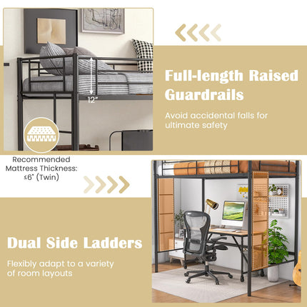 Dreamade Metal Loft Bed Twin Size, Heavy Duty Metal Loft Bed Frame