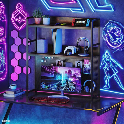 Dreamade 2-Tier Desk Hutch Dorm with Pegboard for up to 32" Computer Monitor