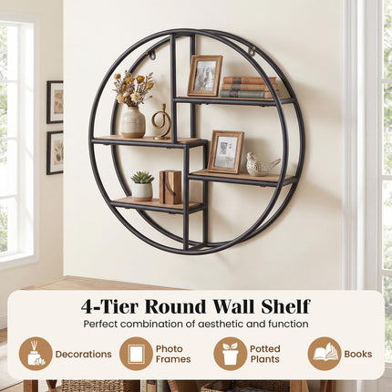 Dreamade Industrial Style Round Wall Shelves for Living Room
